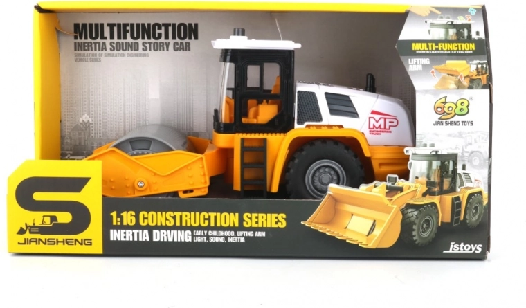 Vehicul de construcții cilindru 1:16 cu lumină și sunet – galben
