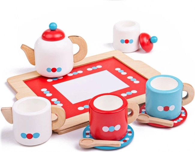 Set de ceai din lemn cu buline BIGJIGS TOYS