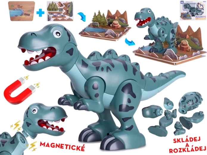 Dinozaur magnetic T‑Rex 28 cm – figurine de construcție interactive cu accesorii