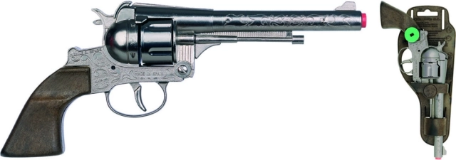 Revolver de cowboy argintiu, metalic - 12 focuri