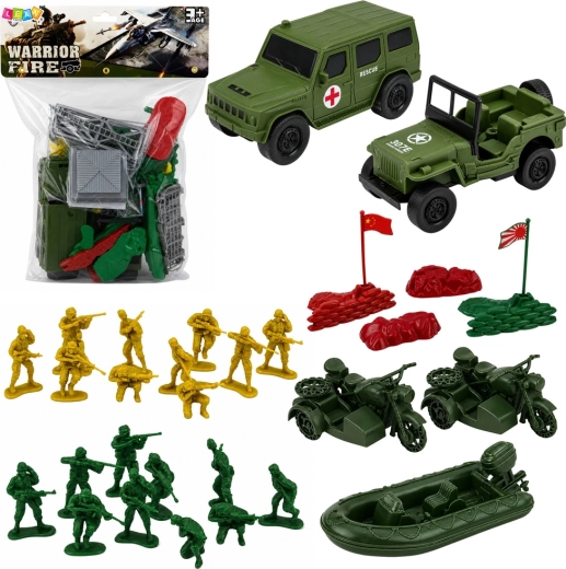 Set militar de joacă cu soldăței, vehicule și bază – 46 de piese
