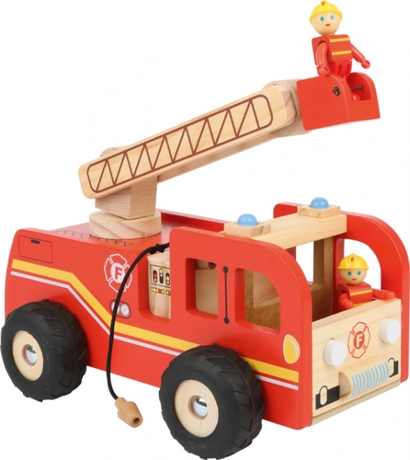 Mașină de pompieri din lemn SMALL FOOT cu scară rotativă și figurine