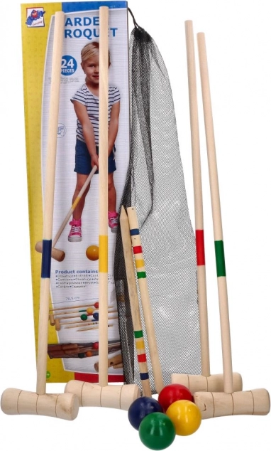 Croquet de grădină WOODY pentru toată familia cu geantă din plasă