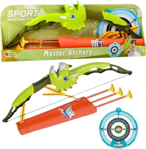 Arc Dinozaur Verde cu săgeți cu ventuze și țintă