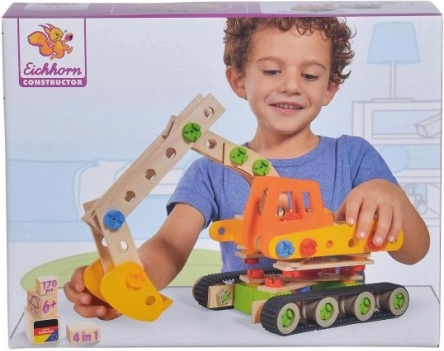 Set de construcție din lemn Constructor excavator – 4 modele, 170 piese