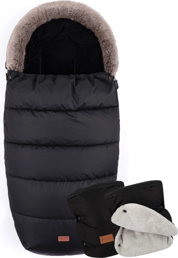 Petite&Mars sac de iarnă 4în1 Comfy Forever black + mănușar Jasie ink black
