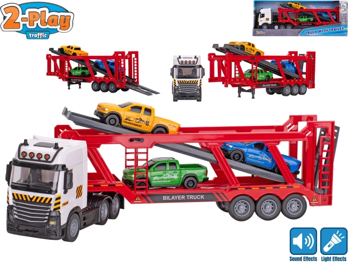Transportor auto 2-Play Traffic cu propulsie cu inerție, lumină și sunet + 3 mașinuțe, 38 cm