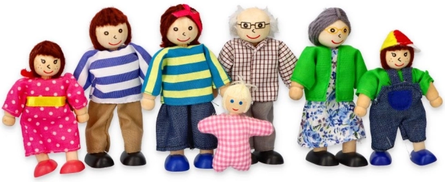 Familie din lemn pentru căsuța de păpuși