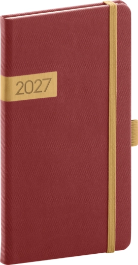 Agendă de buzunar Notique Twill 2027 bordo-aurie 9 × 15,5 cm