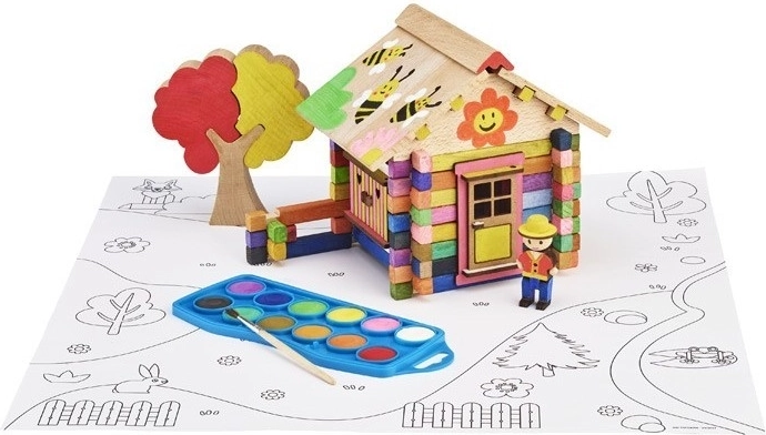 Jeujura – set de construcție din lemn, căsuță de pictat (85 piese)