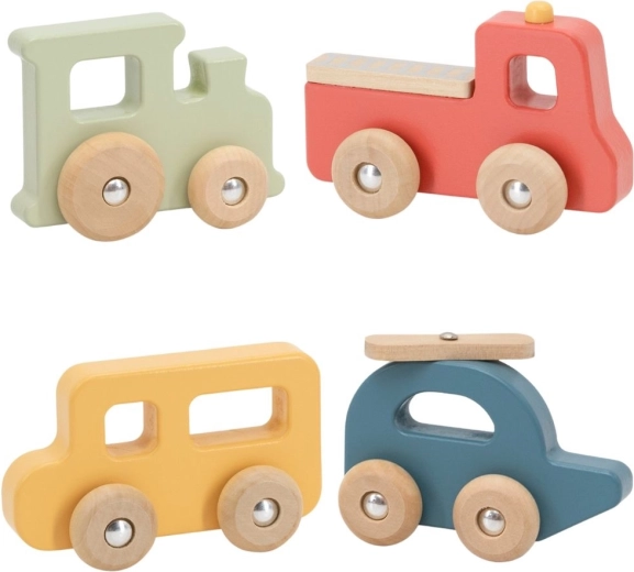 Viga PolarB set din lemn cu vehicule colorate, 4 buc.