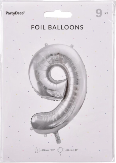 Balon din folie numărul 9 argintiu 86 cm