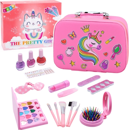 Gentută cosmetică pentru copii cu unicorn și set de cosmetice
