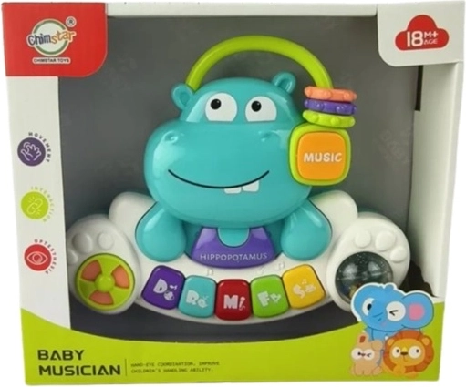 Pian pentru copii cu motiv de hipopotam, în cutie