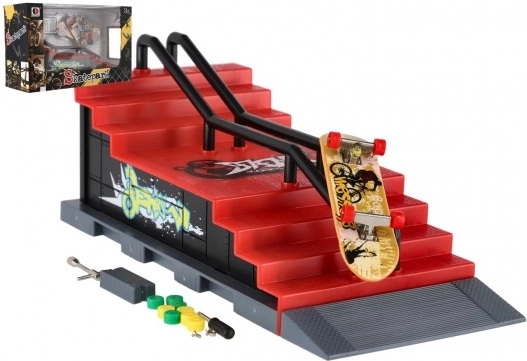 Skatepark pentru degete cu scări și balustradă – fingerboard de 8 cm cu rampă și accesorii