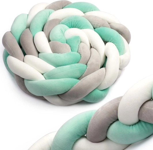 Apărătoare împletită pentru pătuț Ricokids 2 m – mentă-gri