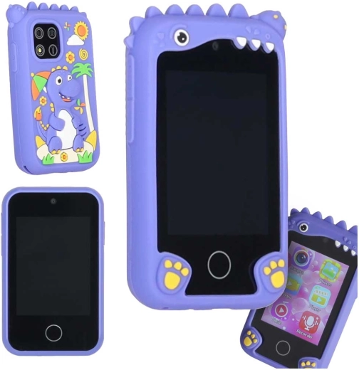 Smartphone tactil pentru copii cu aparat foto și cameră video, microSD 8 GB, dinozaur albastru