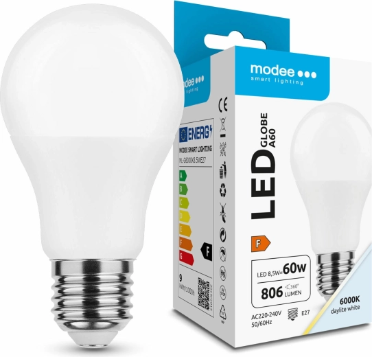 Bec LED E27 8,5 W alb rece MODEE SMART LIGHTING Glob A60