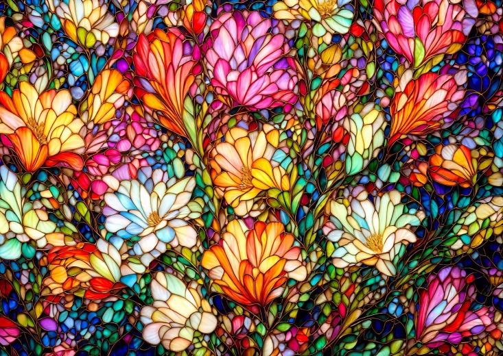 Puzzle Enjoy grădină florală abstractă în stil vitraliu, 1000 de piese