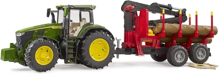 Bruder Tractor John Deere cu remorcă în spate și bușteni