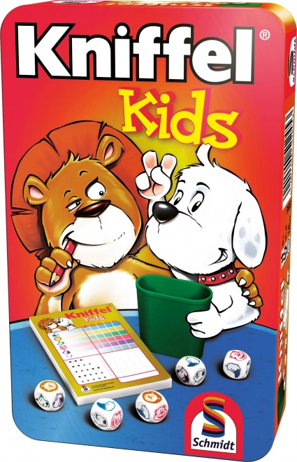 Joc de zaruri pentru copii KNiffel Kids în cutie metalică