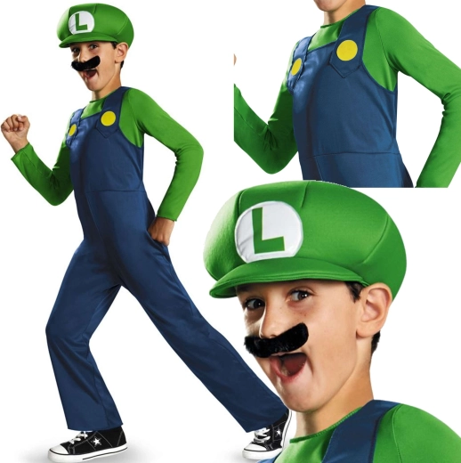 Costum de carnaval pentru copii Luigi din jocul Super Mario 109–126 cm (4–6 ani)