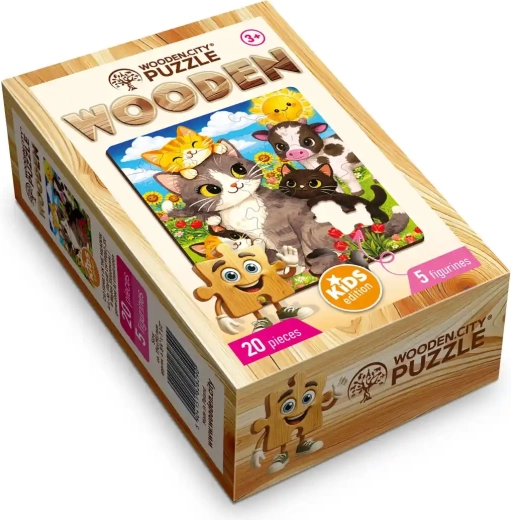 WOODEN CITY puzzle din lemn cu motivul poieniței cu pisici, 20 de piese