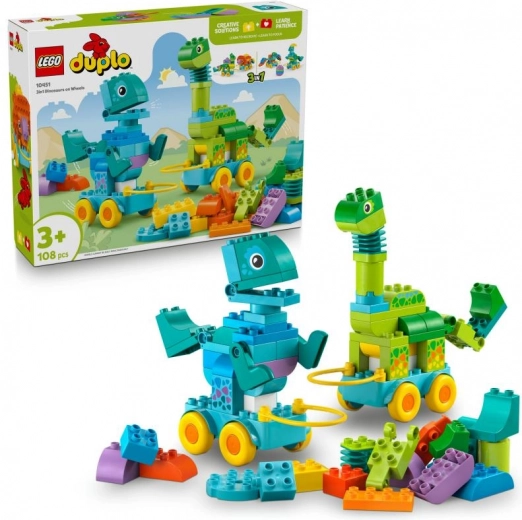 Set de construcție LEGO DUPLO 3 în 1: Dinozauri pe Roți