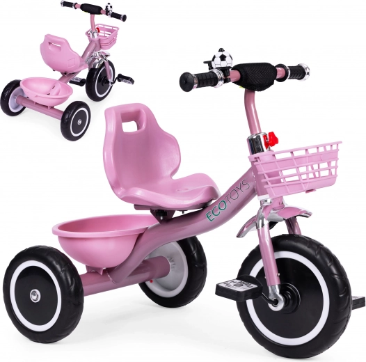 Tricicletă pentru copii cu mânere antiderapante, clopoțel și coșuleț, roz ECOTOYS