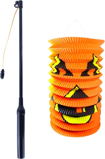 Lampion Halloween cu dovleac 15 cm cu baghetă luminoasă 40 cm