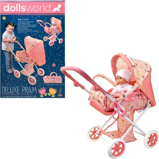 Cărucior de lux pliabil pentru păpuși Dolls World, cu landou detașabil