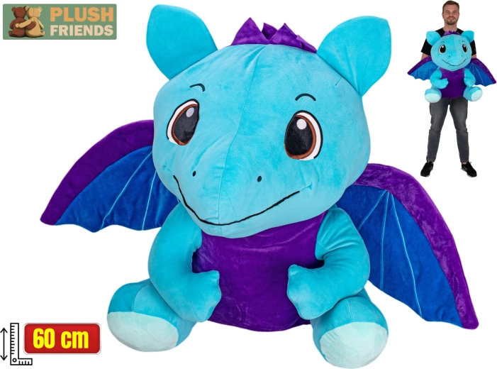 Plush Friends dragon albastru închis de pluș 60 cm, șezând