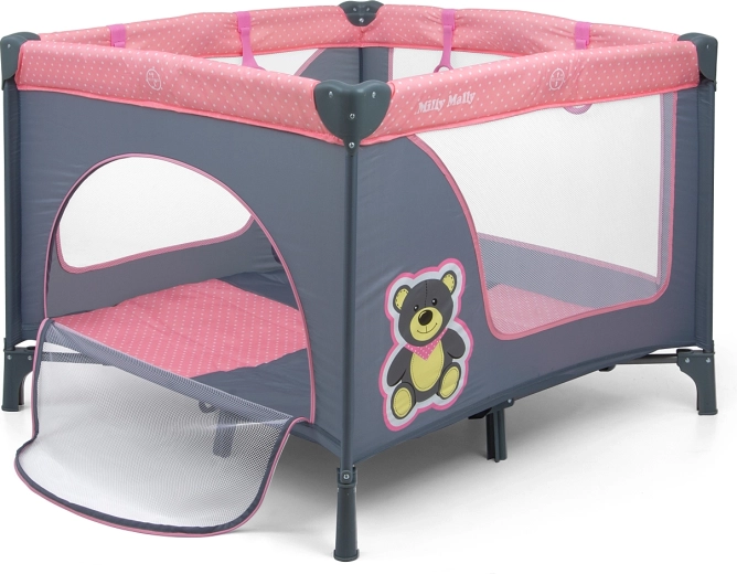 Pătuț de călătorie și țarc Milly Mally Fun Pink Bear