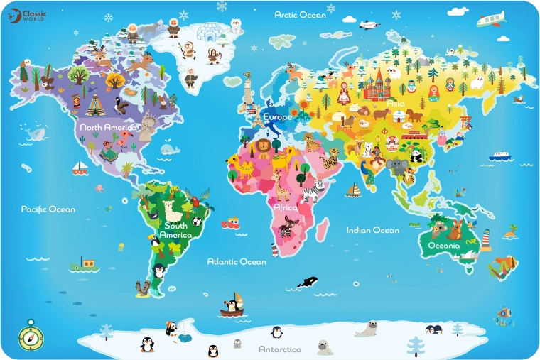 Puzzle din lemn Hartă a lumii pentru copii Classic World