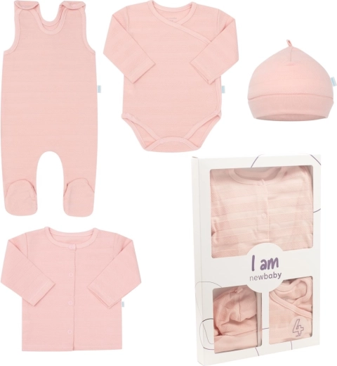 Set nou-născut NEW BABY I AM, roz, 4 piese, măr. 56 (0–3 luni)