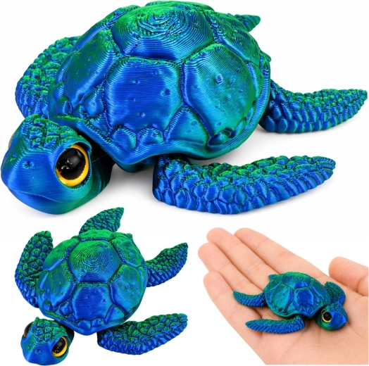 Figurină țestoasă marină 3D cu înotătoare și cap mobile, albastru-verde 8 cm