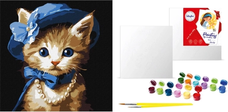 Malow.po Pictură pe numere 30 × 30 cm – pisicuță cu pălărie