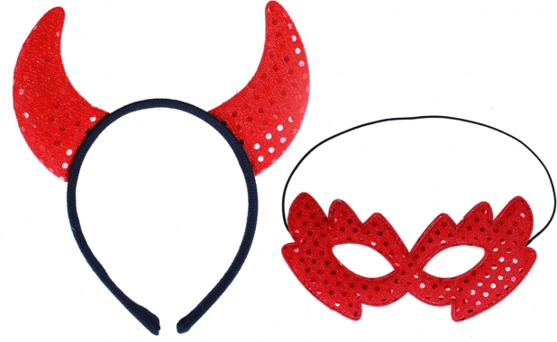 set coarne de diavol și mască cu paiete pentru adulți