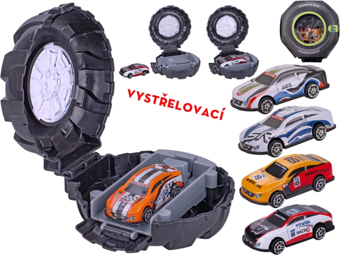 Mașinuță sport metalică cu anvelopă lansatoare 6,5 cm