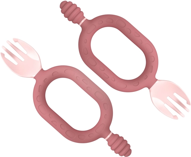 Bibado Sporkit furculiță multifuncțională și jucărie de dentiție 2în1 blush (2 buc.)