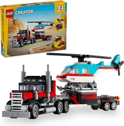 LEGO Creator camion cu platformă și elicopter