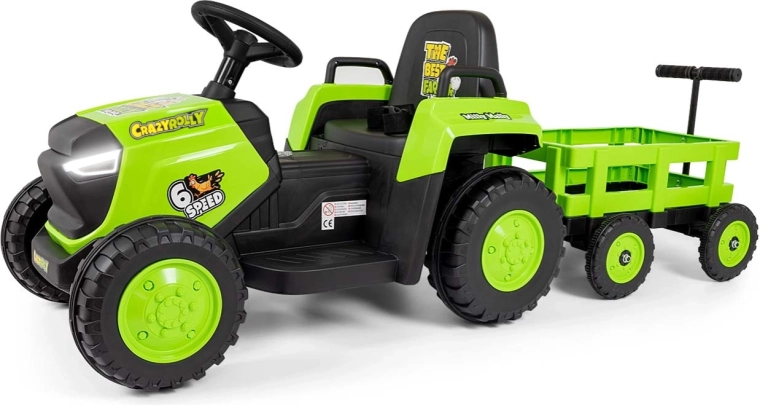 Tractor electric Milly Mally Rolly green cu remorcă