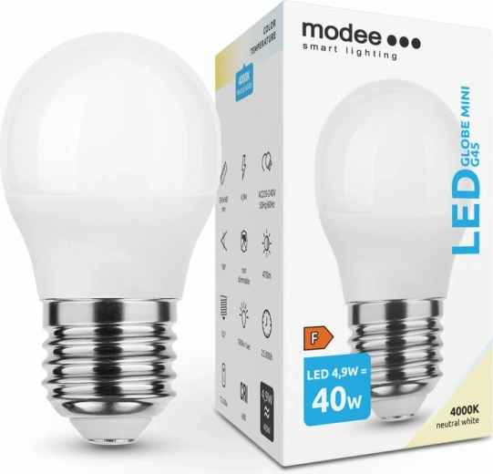 Bec LED Modee Globe Mini G45 4,9 W E27, 470 lm, alb neutru