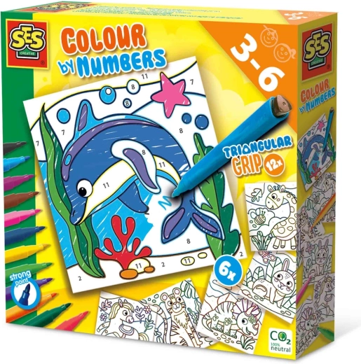 Colorarea animalelor după numere cu carioci triunghiulare