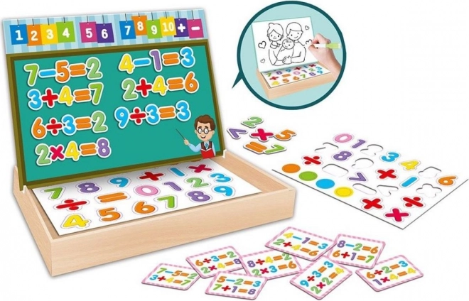Puzzle magnetic educativ cu cifre într-o cutie din lemn