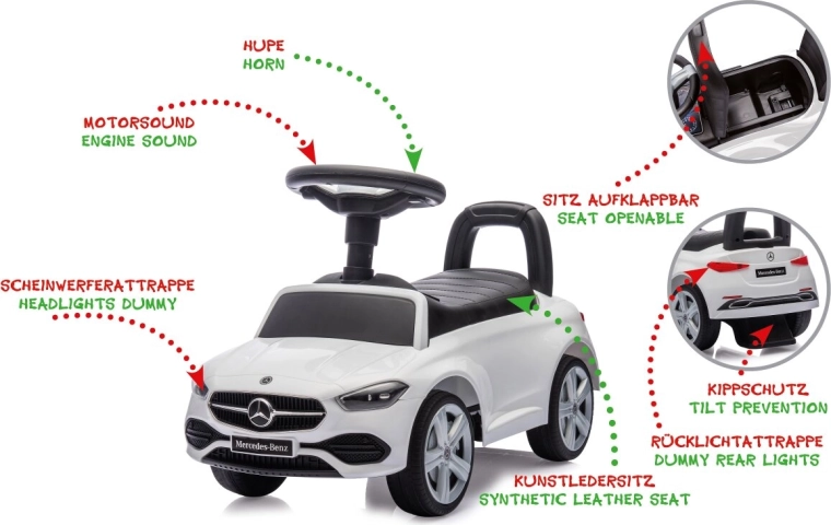 Mașinuță fără pedale Mercedes-Benz C-Class 2în1 albă