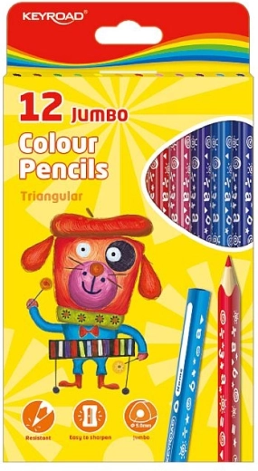 Creioane colorate KEYROAD Jumbo triunghiulare, 12 culori