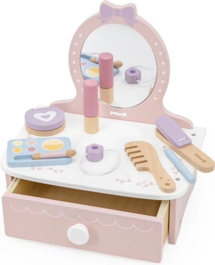 Măsuță de toaletă cosmetică pentru copii din lemn PolarB cu accesorii