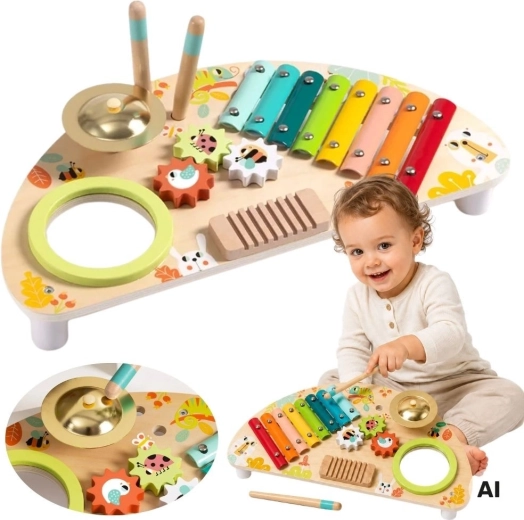 Centru muzical multifuncțional din lemn Tooky Toy pentru copii