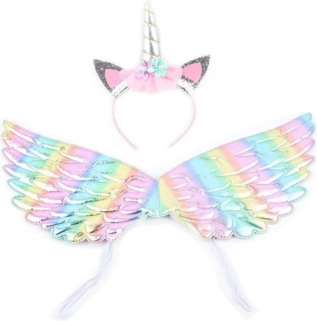 Costum de unicorn cu aripi și bentiță